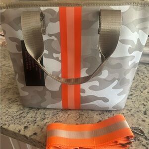 HAUTE SHORE Camouflage Tote/ PURSE with Orange Stripes